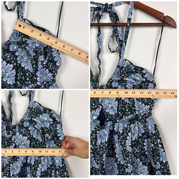 J.Crew Collection Blue Floral Halter Midi Dress size 6 Open Back Tie Neck - Picture 4 of 9